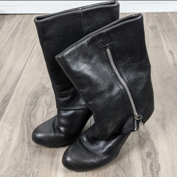 Franco Sarto A-Lady Black Boots Leather Sz 7.5 Mid Calf - Picture 4 of 4